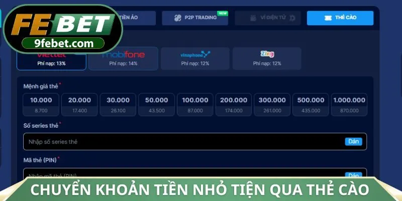Chuyển khoản tiền nhỏ tiện qua thẻ cào