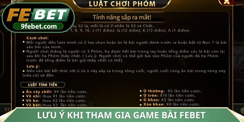 Lưu ý tại Game bài FEBET