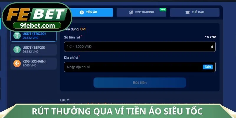 Rút thưởng qua ví tiền ảo siêu tốc