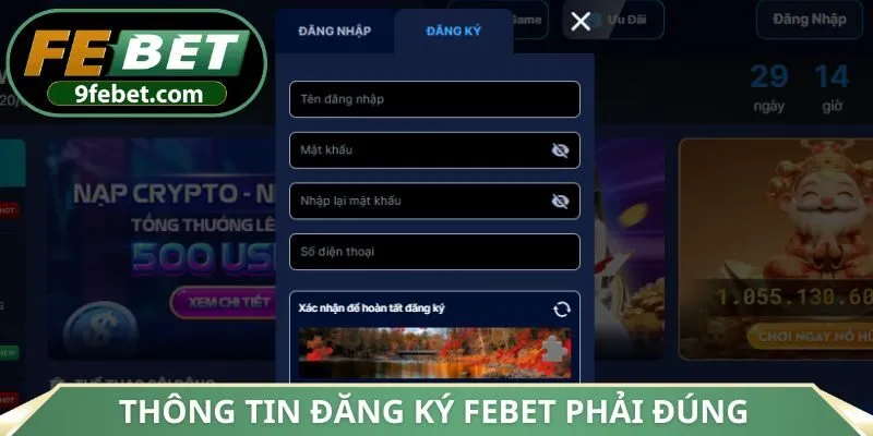 Thông tin đăng ký FEBET phải đúng
